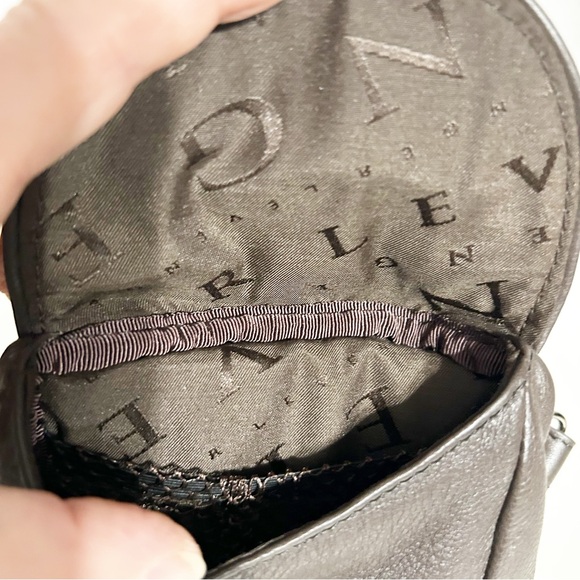 Levenger Pebbled Leather Fully lined Monogram Printed Crossbody Bag Silver Toned - Picture 11 of 13